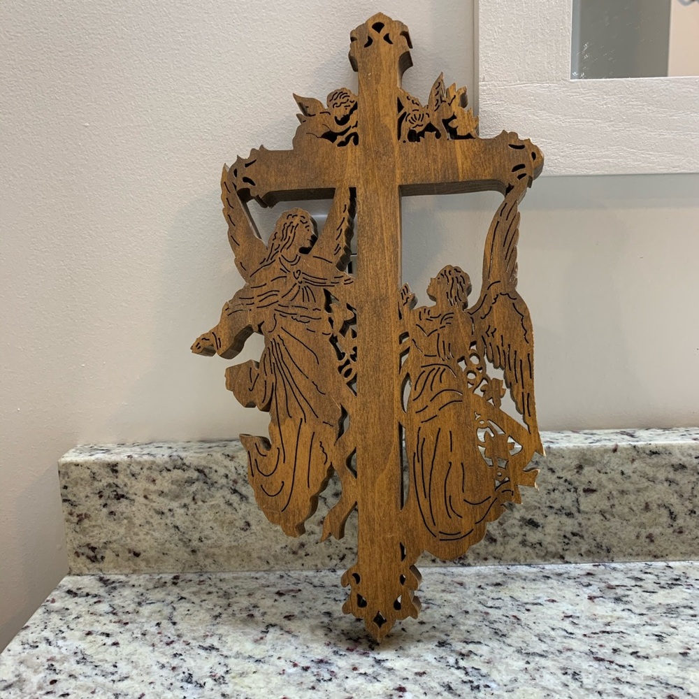 Wooden cross with angels
